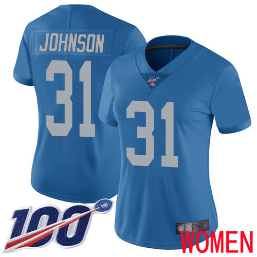 Detroit Lions Limited Blue Women Ty Johnson Alternate Jersey NFL Football 31 100th Season Vapor Untouchable